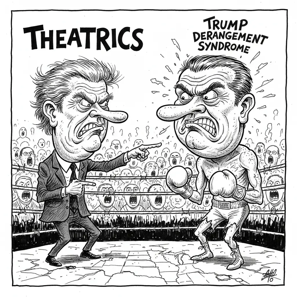 An editorial cartoon depicting a calm group of diverse survivors in the foreground, with a chaotic and blurry political debate happening in the background, oblivious to them.