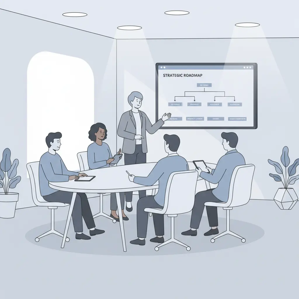 A person speaking into a microphone while standing in front of a group of colleagues in an office.