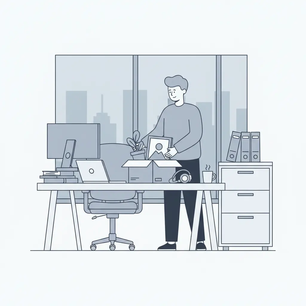 A person moving cardboard boxes out of an office desk.