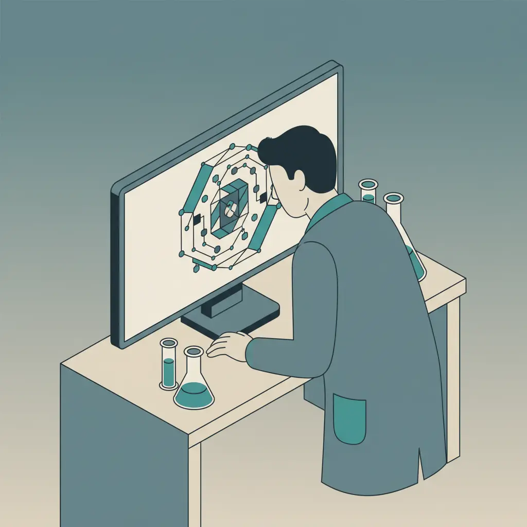 An illustration of a stack of petri dishes containing cell cultures sitting under laboratory lamp lighting.