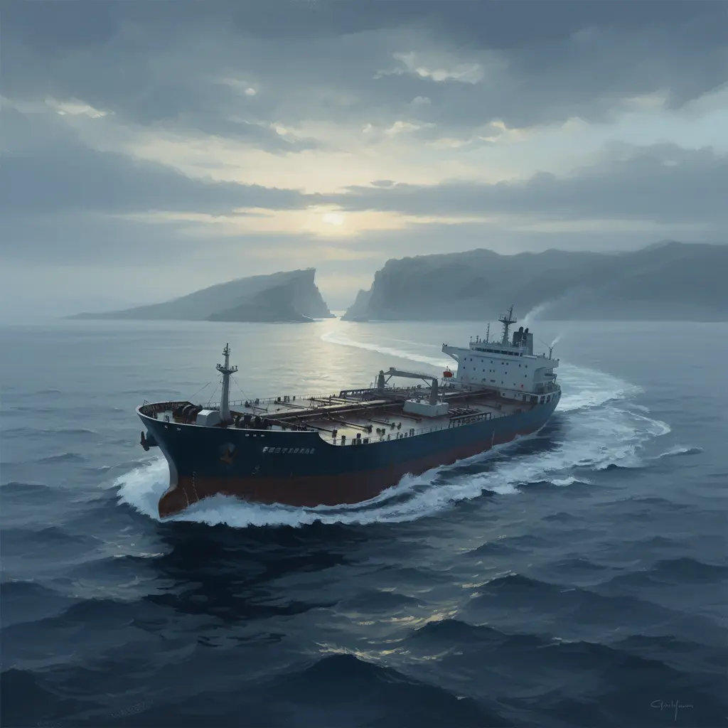 A stylized graph showing a sharp decline in ship traffic on a monitor.