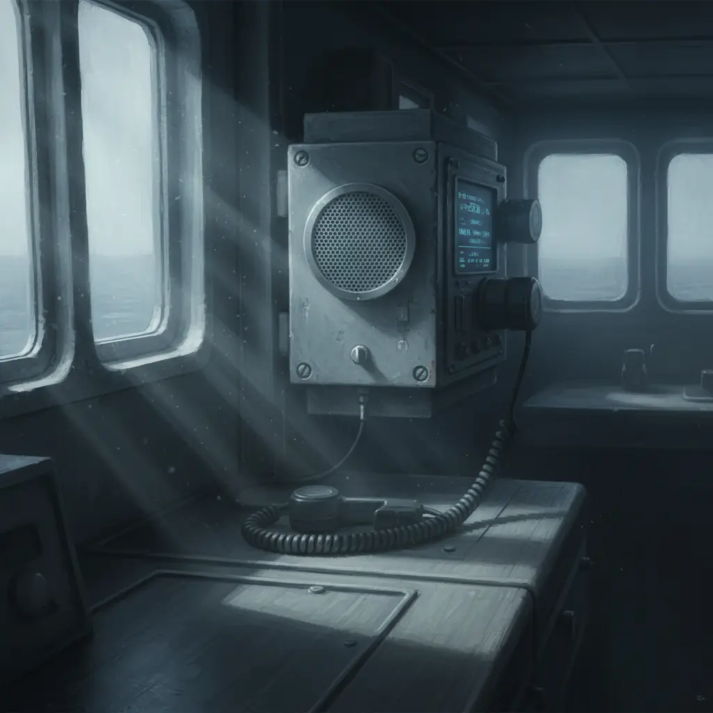 A close-up of a radio transceiver handheld device in a dashboard.