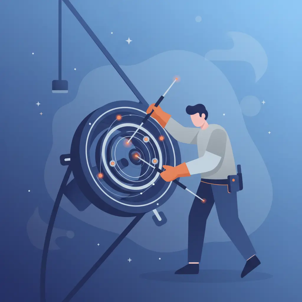 Close-up view of the telescope's coronagraph mechanism being carefully handled by technicians in a cleanroom.
