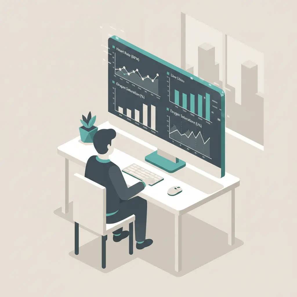 A person working at a computer with multiple digital charts visible.