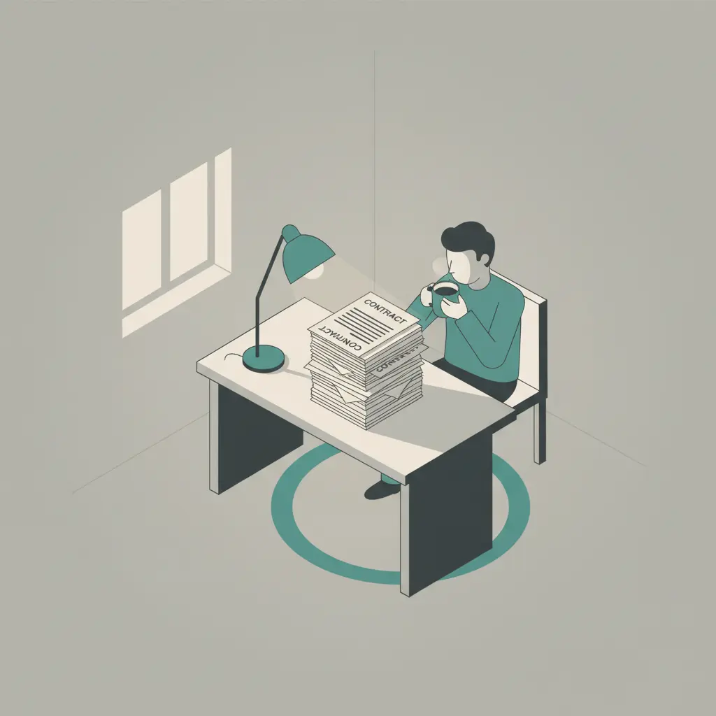 Two people sitting across from each other at a desk, looking through files and pointing at a map of a city.