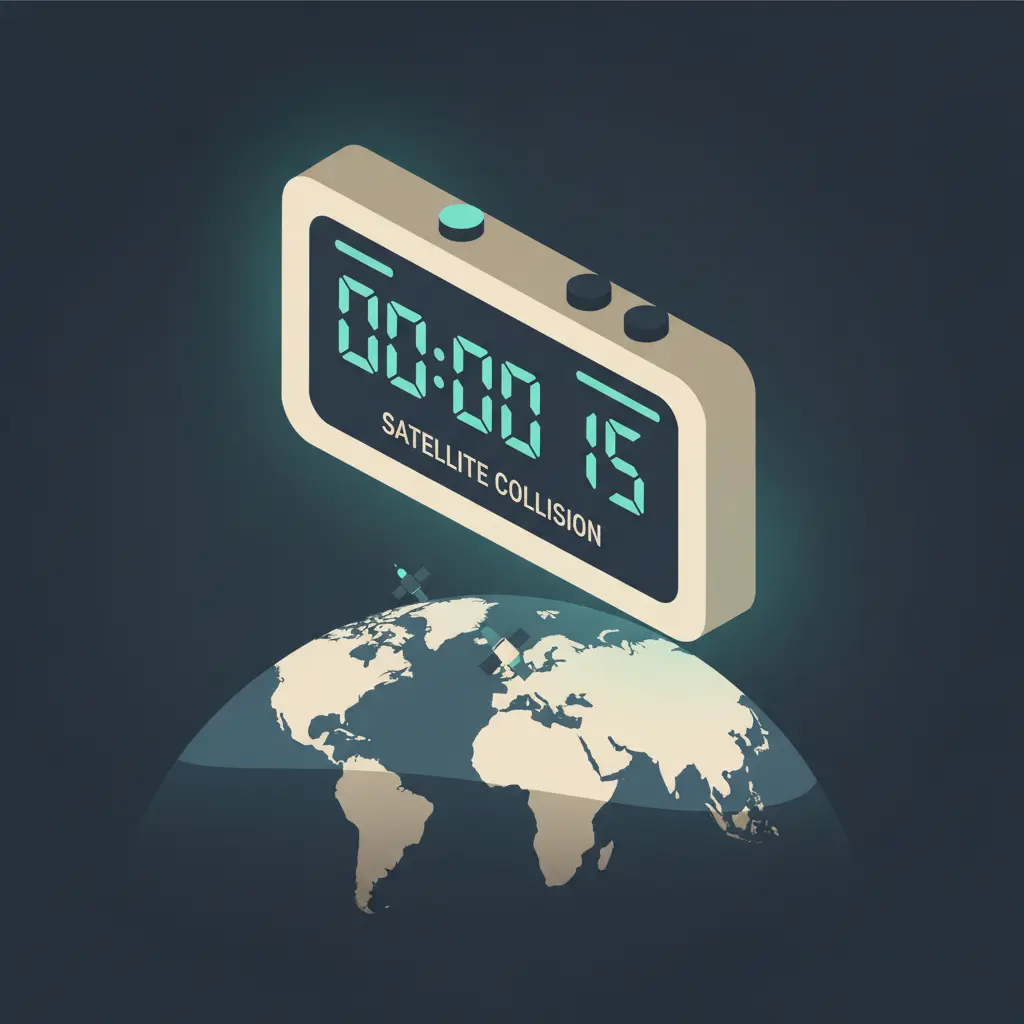 An illustration of a large, glowing red clock timer displaying days and hours, floating in space above the Earth's atmosphere.