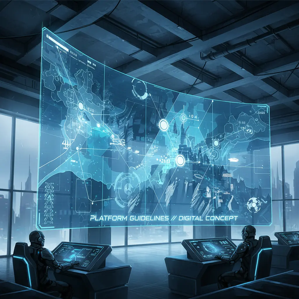 A digital map on a large screen showing a battlefield with geometric overlays.