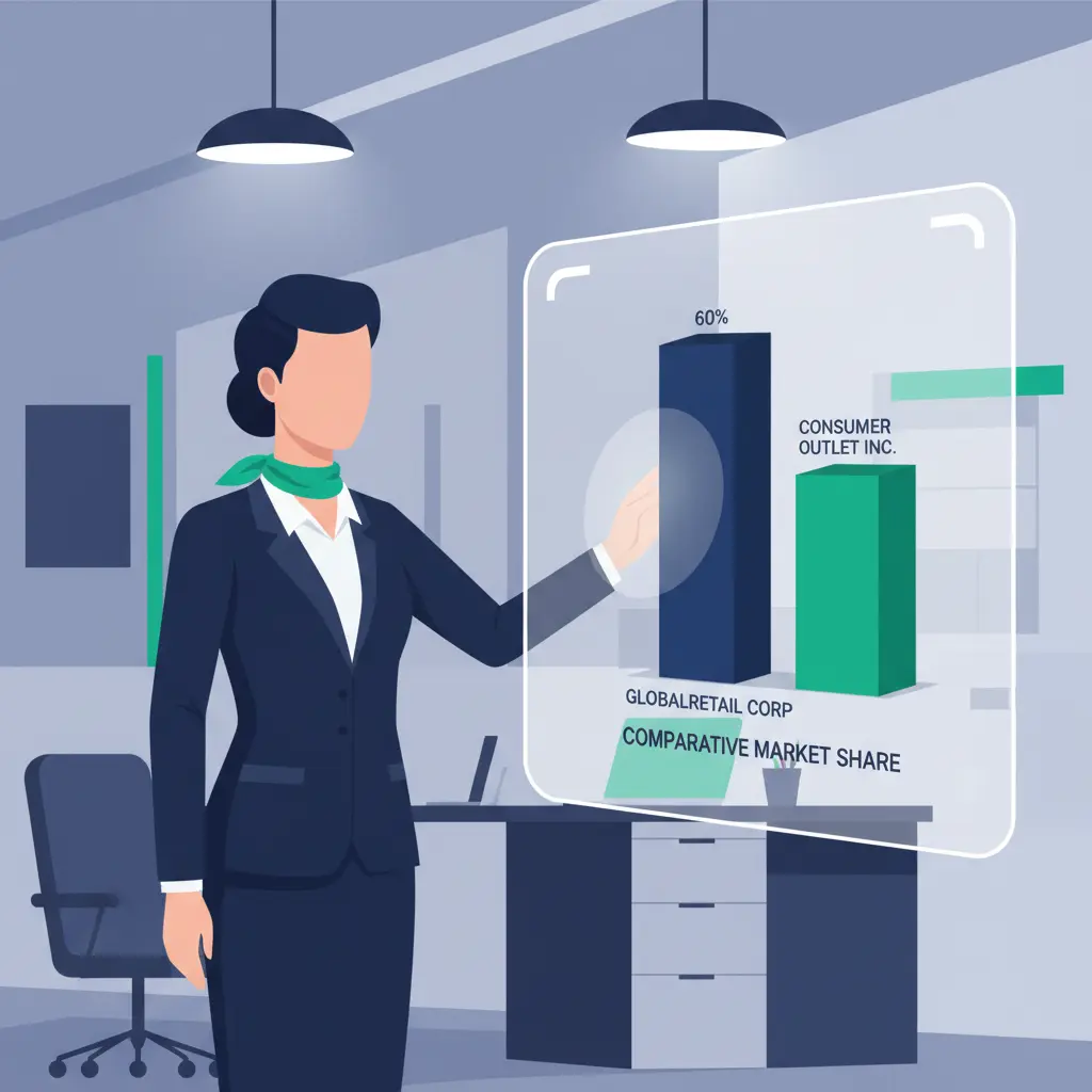 An individual pointing at a large digital map or graph representing global retail market share.