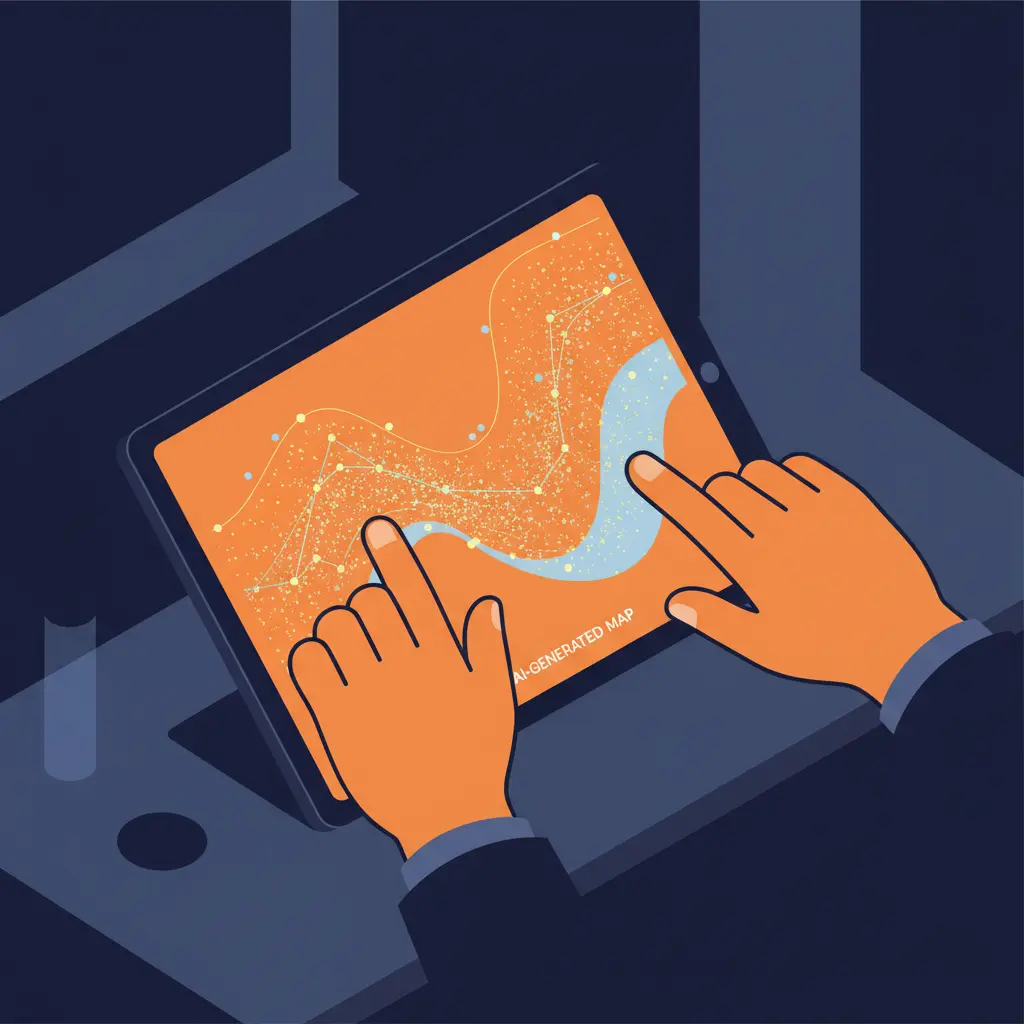 A close-up of a person analyzing a digital star map with an AI software interface overlay.